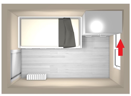 diseño habitación cuadrada cama mal ubicada y armario