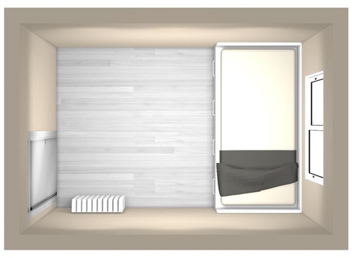diseño habitación cuadrada cama debajo ventana 1