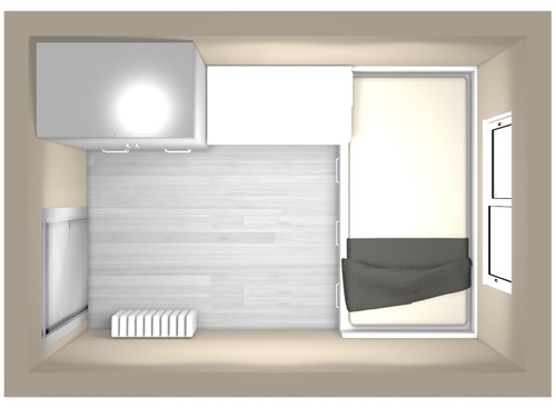 diseño habitación cuadrada cama debajo ventana 3