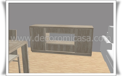 Distribución de salón con mueble de comedor en color piedra dos ambientes 6