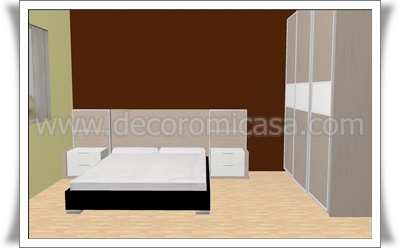 Ejemplo 3D amueblar dormitorio cuadrado con armario puertas correderas 2
