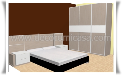 Ejemplo 3D amueblar dormitorio cuadrado con armario puertas correderas 3