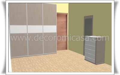 Ejemplo 3D amueblar dormitorio cuadrado con armario puertas correderas 4