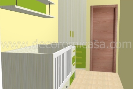 diseño 3D habitación bebé con armario empotrado