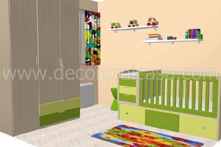 Diseño en 3d habitación bebé tonos verdes