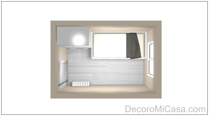 Habitación rectangular cama correcto y armario